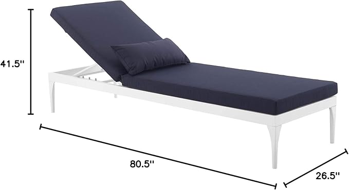 Modway EEI-3301-WHI-NAV Perspective Cushion Outdoor Patio Chaise Lounge Chair in White Navy