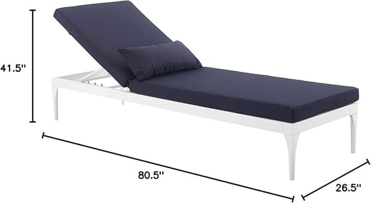 Modway EEI-3301-WHI-NAV Perspective Cushion Outdoor Patio Chaise Lounge Chair in White Navy