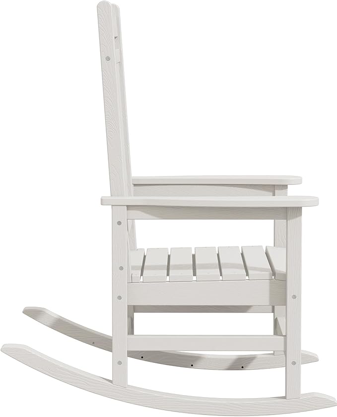 KINGYES Oversized Outdoor Rocking Chair Set of 4, HDPE Patio Rocking Chairs with 330lbs Support for Adults, White