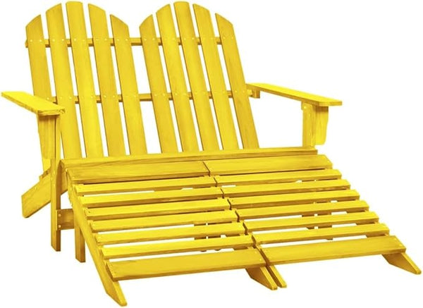 Yellow Solid Fir Wood 2-Seater Garden Adirondack Chair with Detachable Ottomans - Photo 1