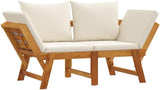 Garden Bench Cream White Solid Acacia Wood 2-in-1 Adjustable Convertible Design with Plush Cushions, Adjustable Armrests - Photo 4