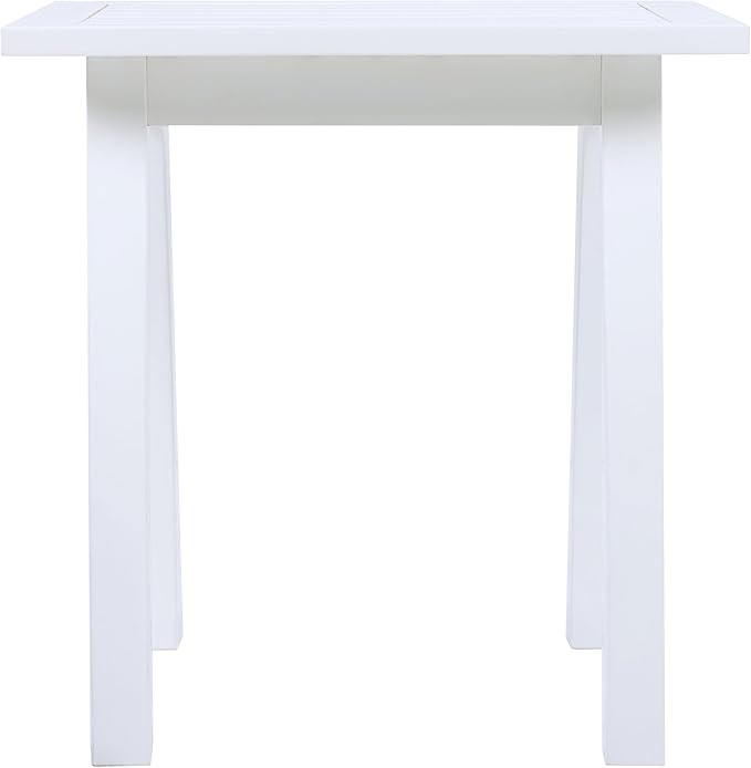 Christopher Knight Home Selma Acacia Wood Outdoor Side Table, Decorative Rectangular Small Accent Table, Weather Resistant Patio End Table for Balcony Beach Pool Side, Slatted Design, White PU