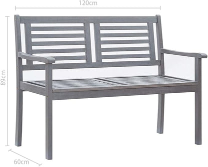 Grey Solid Eucalyptus Wood 2-Seater Garden Bench for Patio with Sturdy Construction and Comfortable Flat Armrest, UV Resistant and Easy Maintenance Outdoor Seating