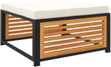Garden Stool Cream White Solid Acacia Wood with Powder-Coated Steel Frame and Removable Cushion - Photo 1