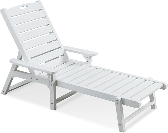 Psilvam Chaise Lounge, Lounge Chair with Adjustable Backrest, Supports Up to 350 lbs, All Weather Recliner Poly Lumber Lounges Bed for Poolside, Porch, Patio
