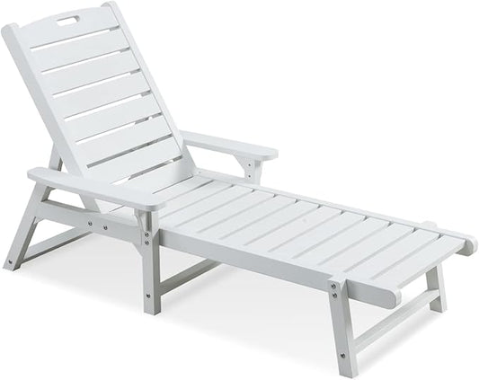 Psilvam Chaise Lounge, Lounge Chair with Adjustable Backrest, Supports Up to 350 lbs, All Weather Recliner Poly Lumber Lounges Bed for Poolside, Porch, Patio