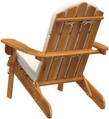 Solid Acacia Wood Adirondack Garden Chair with Cream White Finish and Natural Wood Tone, Comfortable Cushion - Photo 6