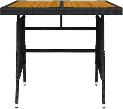 vidaXL Outdoor Patio Table - 27.6"x27.6"x28.3", Weather-Resistant Poly Rattan Detailing & Solid Acacia Wood Tabletop, Powdered Steel Frame, Lightweight - Black