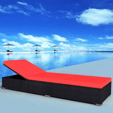 Outdoor Chaise Lounge Black Red Synthetic Rattan 76.8 x 23.6 x 12.2 in Powder-Coated Steel Frame Reclining Sunbathing - Photo 2