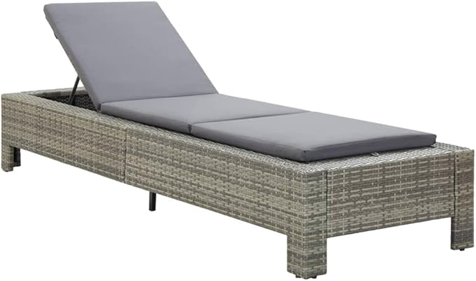 Adjustable Sun Lounger with Cushion, Grey PE Rattan Outdoor Chaise Lounge for Pool Patio Garden, Weather-Resistant Powder Coated Steel Frame, 265 lbs Capacity