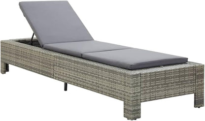 Adjustable Sun Lounger with Cushion, Grey PE Rattan Outdoor Chaise Lounge for Pool Patio Garden, Weather-Resistant Powder Coated Steel Frame, 265 lbs Capacity