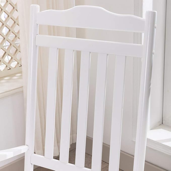 Outdoor Patio Rocking Chair Furniture Comfy Rocker for Adults Porch Balcony Garden Indoor Outside Wooden, White