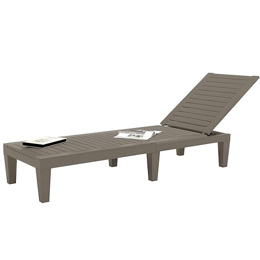 DWVO Outdoor Chaise Lounge, Pool Lounge Chair w/ 5-Level Backrest, Waterproof & Easy Assembly Patio Lounge Chair for Garden, Pool, and Beach (Taupe)