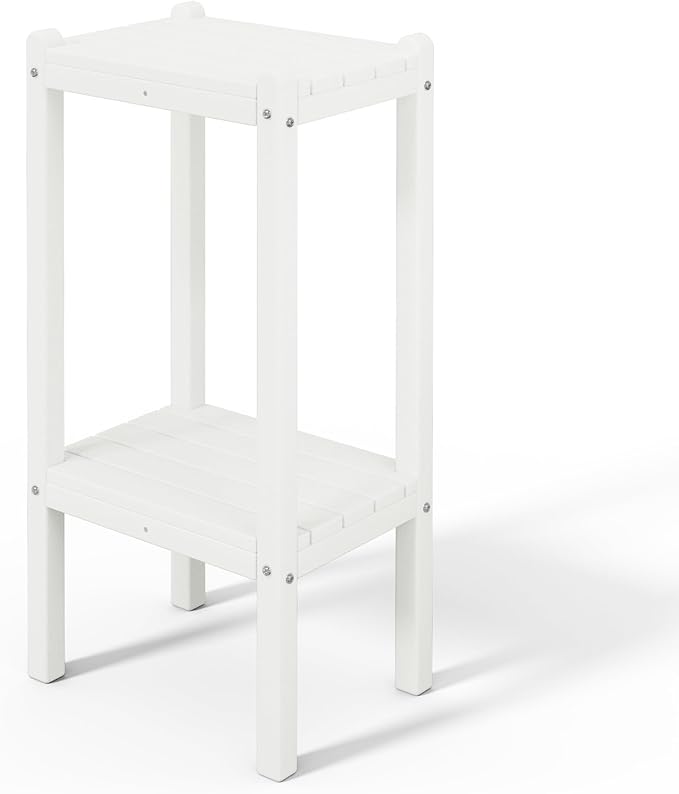 Costaelm Outdoor Side Table, 2-Tier Small Patio Coffee Tables for Outside, Outdoor End Tables for Patio, Adirondack Side Table for Outside, Outside Table for Pool, Porch, Garden, White