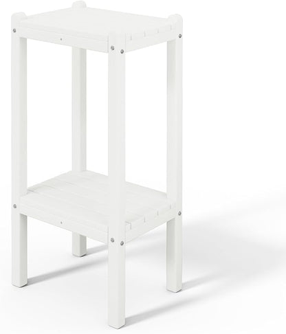 Costaelm Outdoor Side Table, 2-Tier Small Patio Coffee Tables for Outside, Outdoor End Tables for Patio, Adirondack Side Table for Outside, Outside Table for Pool, Porch, Garden, White
