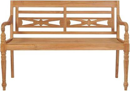 Solid Teak Wood Outdoor Bench Beige Rectangular 47.2 Inch Wide with Plush Cushion Comfortable Seating for Two Garden Patio Porch Furniture