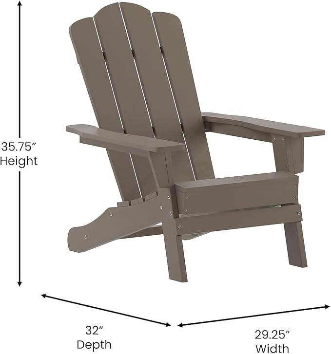 Flash Furniture Newport Adirondack Chairs with Cup Holders, Weather Resistant Poly Resin Adirondack Chairs, Set of 4, Brown