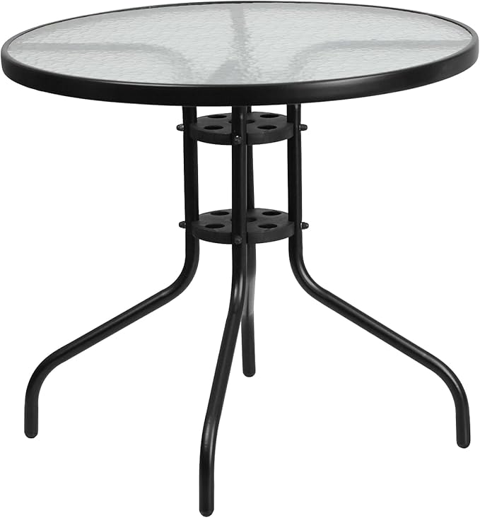 Flash Furniture Bellamy 31.5" Round Indoor/Outdoor Tempered Glass Metal Frame Side Table - Photo 1