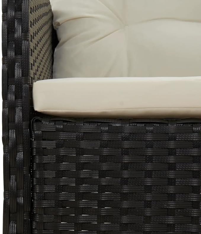 2-Piece Patio Lounge Set with Cushions Black Poly Rattan Metal Frame Outdoor Furniture for Balcony Porch Garden Backyard - Photo 7