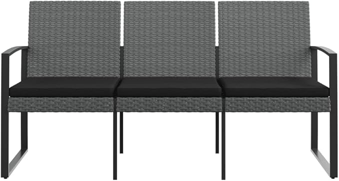 3-Seater Patio Bench with Cushions Dark Gray PP Rattan Outdoor Bench Porch Bench Garden Bench Deck Bench for patios - Photo 3