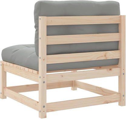 Rustic Grey Modular Garden Sofa Set Solid Pine Wood Outdoor Furniture Weather-Resistant Cushions Compact Patio Seating
