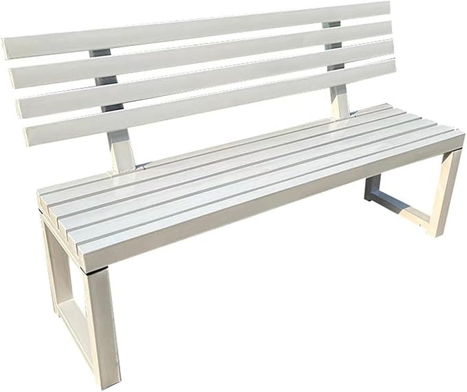 2-Person Outdoor Bench w/Backrest, Metal Steel Benches Furniture for Patio Garden Porch Entryway Indoor Deck Backyard Bench L:39" 47" 59"(White,47in)