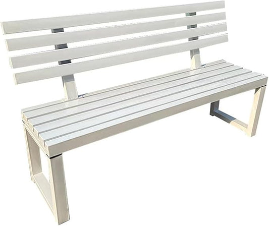 2-Person Outdoor Bench w/Backrest, Metal Steel Benches Furniture for Patio Garden Porch Entryway Indoor Deck Backyard Bench L:39" 47" 59"(White,47in)