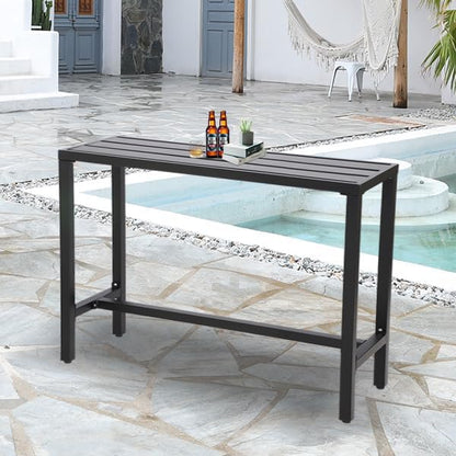 Outdoor Bar Table, Patio Console Pub Height Tables with Powder Coated Steel Frame, Weather Resistant Waterproof Top for Hot Tub, Balcony, Garden, Yard, Poolside (Black, 55" Bar Table)