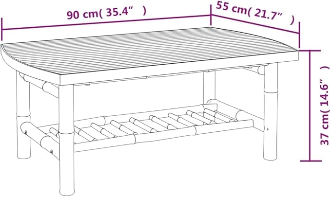 Natural Bamboo Garden Coffee Table Medium Durable Outdoor Furniture with Smooth Surface for Patio Seating - Photo 2