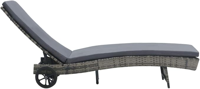 Anthracite PE Rattan Outdoor Chaise Lounge, 78.3" x 23.6" Modern Reclining Patio Lounger with Wheels & Cushion, 330 lb Capacity Sunbathing Chair for Garden, Poolside and Balcony
