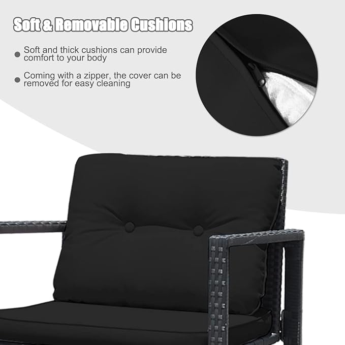 HAPPYGRILL 3-Piece Rocking Bistro Set Outdoor Patio Conversation Set with Rocking Chairs and Coffee Table - Photo 5