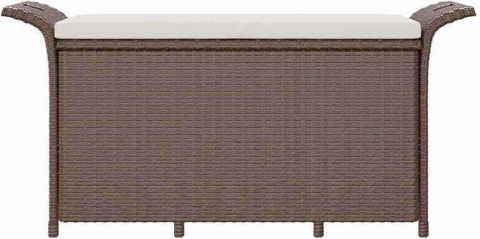 Garden Bench Deck Bench Patio Bench with Cushion Brown 45.7"x18.1"x22.4" Poly Rattan