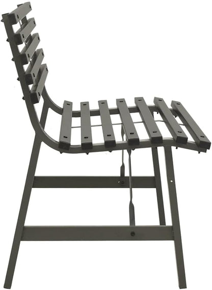 Vintage Black Steel Garden Bench Powder Coated Durable Outdoor Seating for Patio and Garden 43.3 Inch Long 23.2 Inch Deep Comfortable for Two Adults