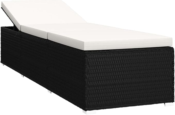 Black Rattan Sun Lounger with Cream White Cushion, Adjustable Outdoor Chaise Lounge Chair, Powder-Coated Steel Frame - Photo 4