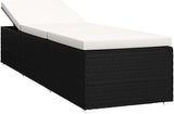 Black Rattan Sun Lounger with Cream White Cushion, Adjustable Outdoor Chaise Lounge Chair, Powder-Coated Steel Frame - Photo 4