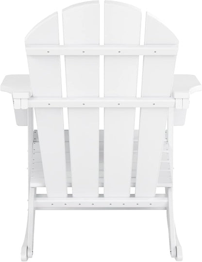 WO WESTIN OUTDOOR HDPE Laguna Outdoor Rocking Poly Adirondack Chair with Side Table 3-Piece Set, White