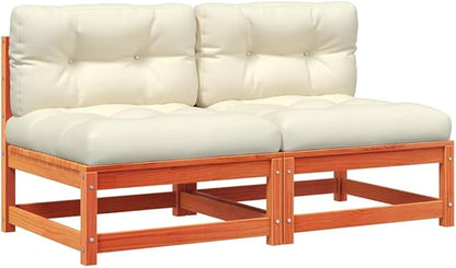Rustic Garden Armless Sofa Set Outdoor Patio Furniture Solid Pine Wood Waxed Finish Weather-Resistant Oxford Fabric Cushions Modular Design Rearrangeable
