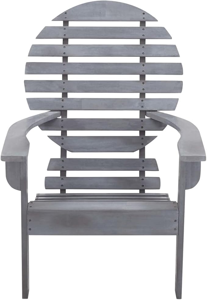 vidaXL Solid Acacia Wood Adirondack Chair in Gray Color - Weather-Resistant Outdoor Garden Furniture with High Backrest, Wide Arms, and Contoured Seat