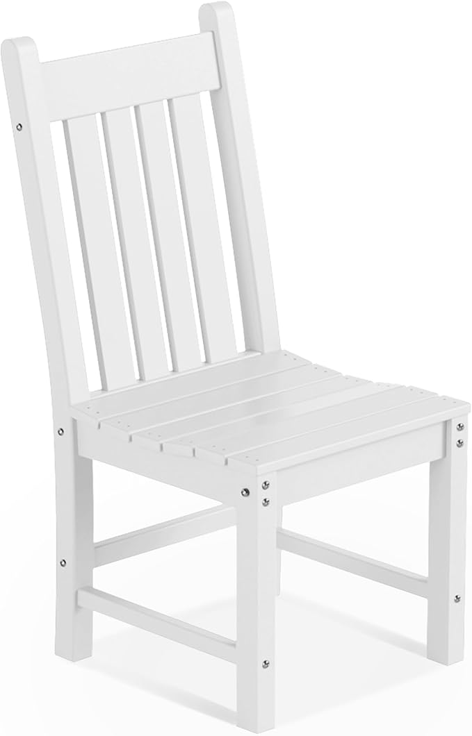 Costaelm Armless Outdoor Chair, Patio Adirondack Chair, HDPE Poly Lumber Waterproof Restaurant Bistro Kitchen Dining Chair for Outside Porch Backyard Garden, White