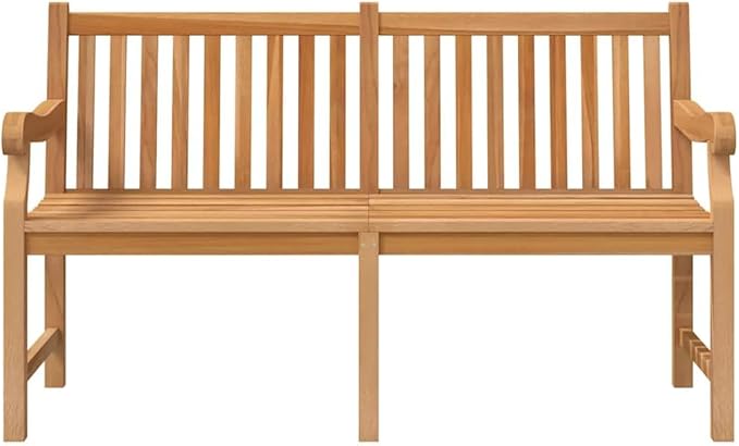 Light Brown Solid Teak Wood Garden Bench, Extra Heavy Durable Vintage Outdoor Seating for Patio, Weather Resistant Rustic Furniture with Spacious Design for 3 People, Easy
