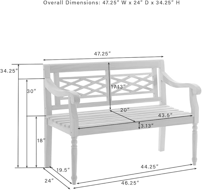 Crosley Furniture Olivier 2-Person Teak Wood Indoor Outdoor Bench for Outside Patio, Garden, Porch, Teak