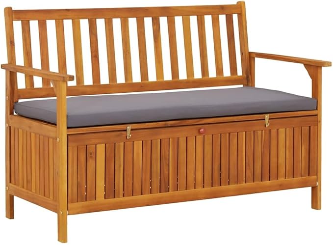 vidaXL Patio Storage Bench 47.2", Solid Acacia Wood, Dark Gray Cushion, Ample Storage Compartment, ic Style, Home and Garden Furniture