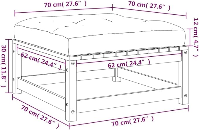 Grey Solid Pine Wood Patio Footstool with Waterproof Cushion - Photo 3