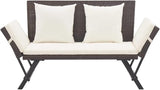 Garden Bench Deck Bench Patio Bench with Cushions 69.3" Brown Poly Rattan - Photo 2