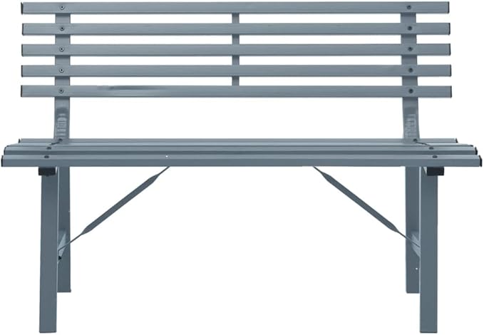 Vintage Grey Steel Garden Bench with Powder-Coated Finish, Medium Outdoor Seating for Patio and Garden, Durable Rust-Resistant Bench for Two Adults