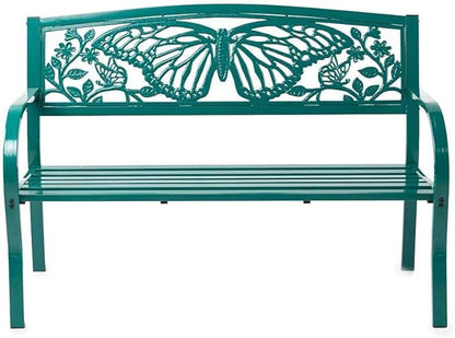 Wind & Weather Teal Iron Butterfly Garden Bench 4-Feet Wide by 2.75-Feet High by 1.75-Feet Deep Sturdy, Powder-Coated Bench for All Seasons, Adds Pop of Gorgeous Color to Your Garden
