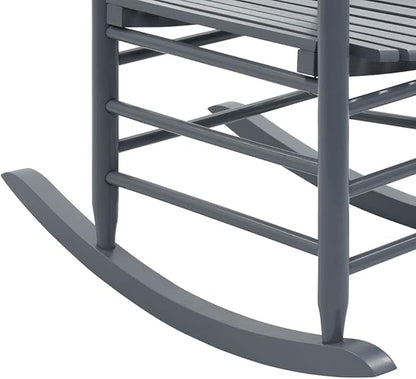 Rustic Rocking Chair for Porch, Indoor Outdoor Solid Poplar Wood Rocker with Ergonomic Curved Seat and Matte Grey Finish, Comfortable Patio Furniture for Living Room, 32.3W x 23.8L x 56.7H