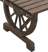 Garden Bench Burnt Wood Solid Fir Wood 45.3 in Durable Rustic Farmhouse Design Wagon Wheel Armrests for Patio Outdoor - Photo 8
