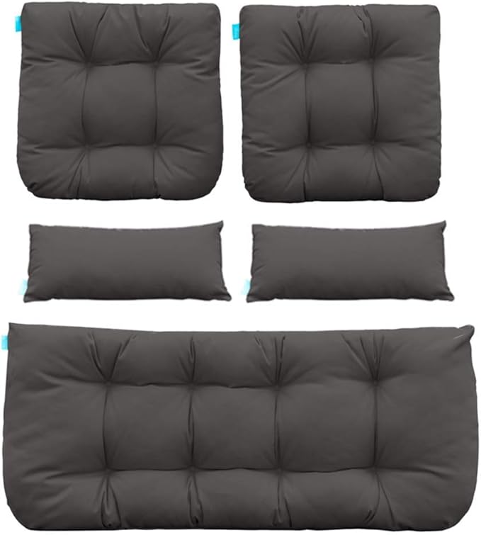 QILLOWAY Outdoor Patio Wicker Seat Cushions Group Loveseat/Two U-Shape/Two Lumbar Pillows for Patio Furniture,Wicker Loveseat,Bench,Porch,All Weather, Settee of 5 (Dark Grey)