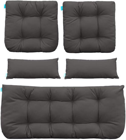 QILLOWAY Outdoor Patio Wicker Seat Cushions Group Loveseat/Two U-Shape/Two Lumbar Pillows for Patio Furniture,Wicker Loveseat,Bench,Porch,All Weather, Settee of 5 (Dark Grey)